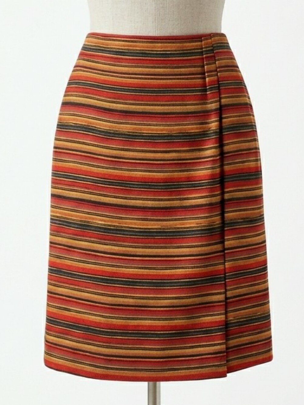 Vintage 80s CHAUS Faux Wrap Stripe Skirt Red Orange Yellow Black Size 8